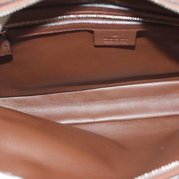 GUCCI Clutch Bag Leather Brown Silver - Picture 12 of 14